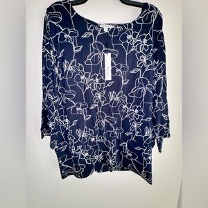 Chico’s Touch of Cool Floral Banded Hem Top Women’s Size XL Stretch Knit Dolman